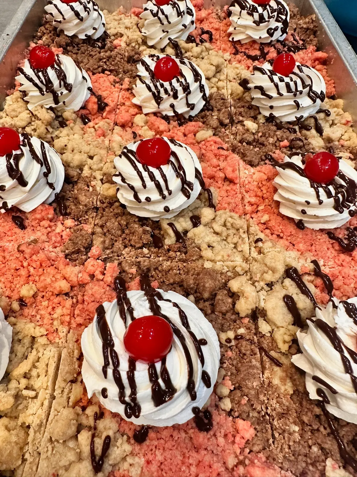 Assorted special crumb cakes with toppings