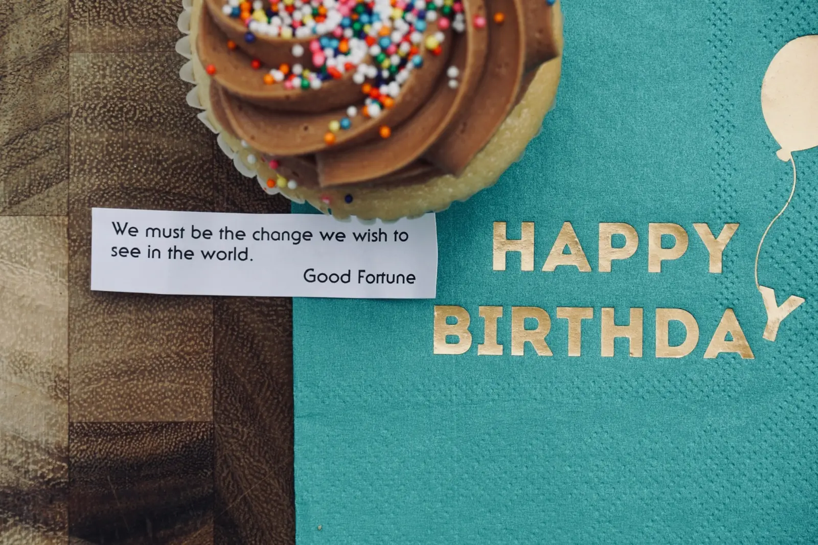 Birthday celebration with a cupcake and confetti