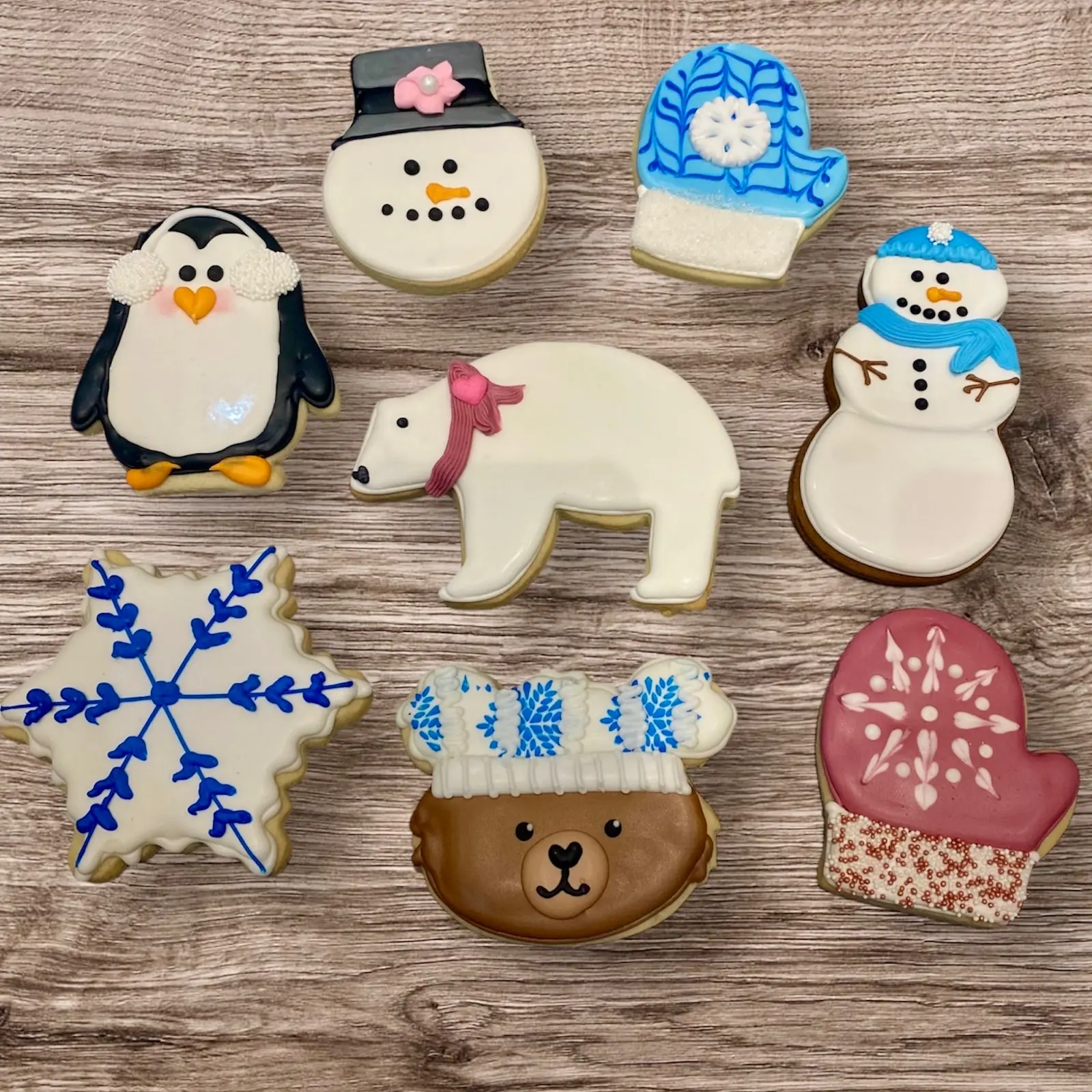 Winter-themed decorated sugar cookies